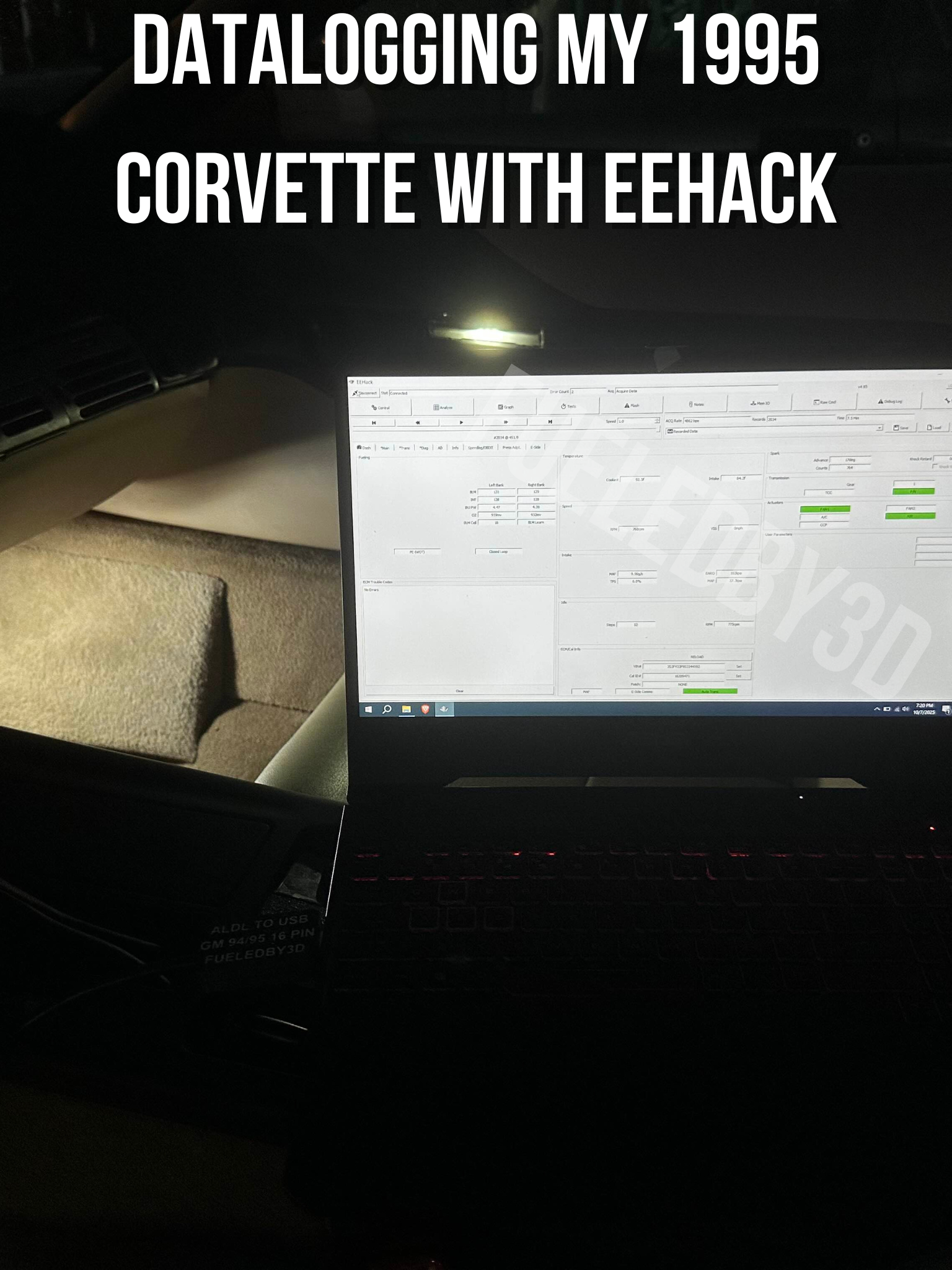 LT1 ALDL USB cable connected to laptop running EEHack